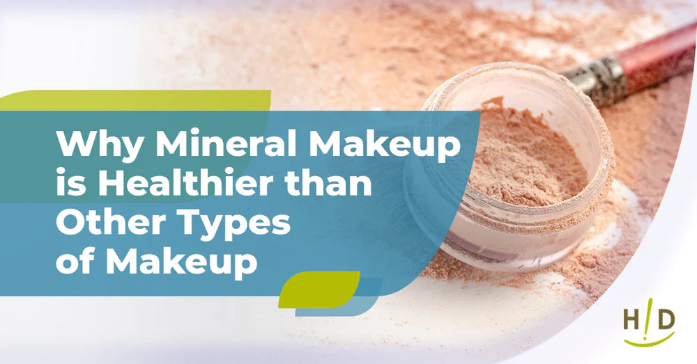 Why Mineral Makeup is Healthier than Other Types of Makeup text with powder makeup and brush in the background