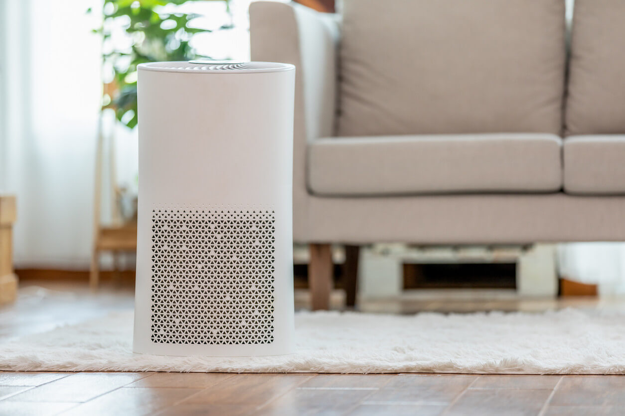 air purifier by a couch