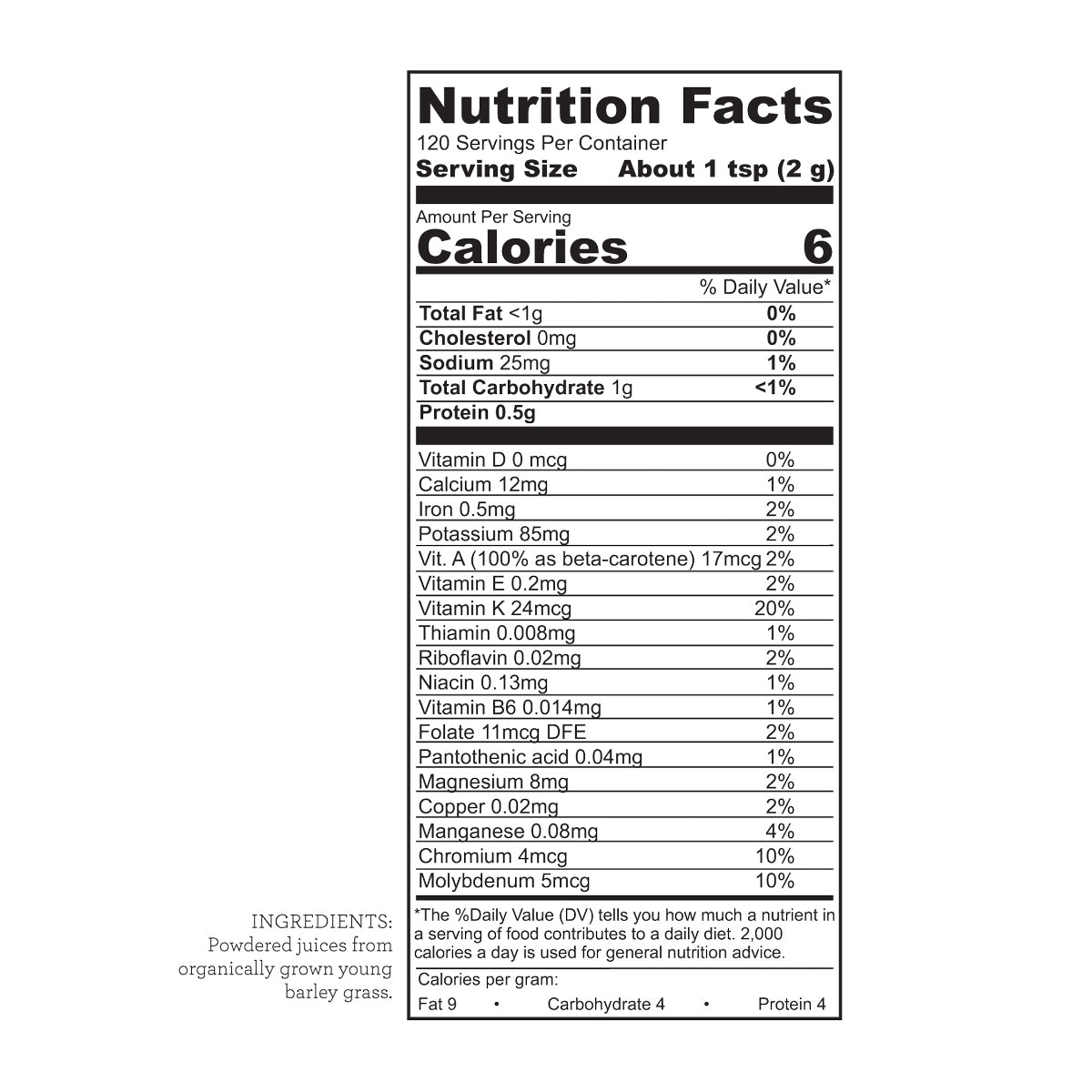 barleyMax Alfalfa Free Ingredients