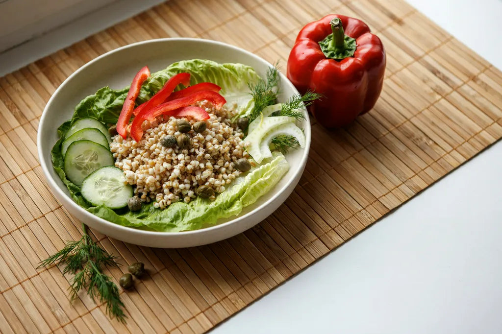 Fennel and Millet Salad - a colorful bowl of romaine, millet, red pepper and fennel