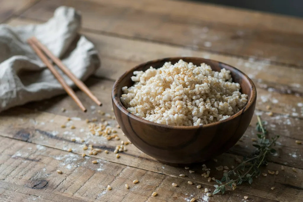 Any Day Brown Rice - a wooden bowl overflowing with cooked brown rice