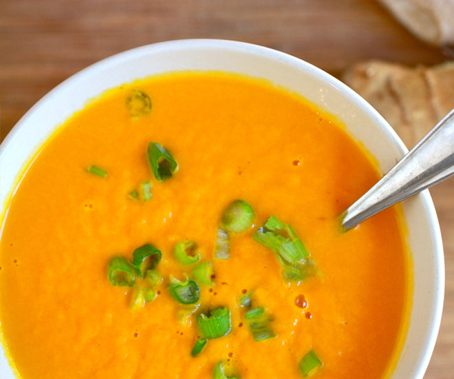 Raw Cream of Carrot-Sweet Potato Soup