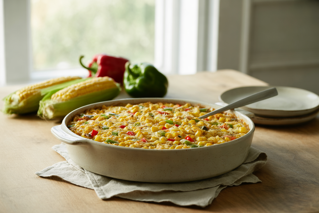 Baked holiday corn with red and green peppers