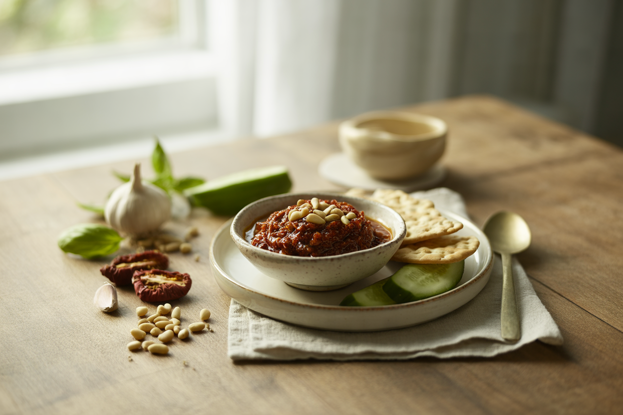 Sun-dried tomato pesto with pine nuts