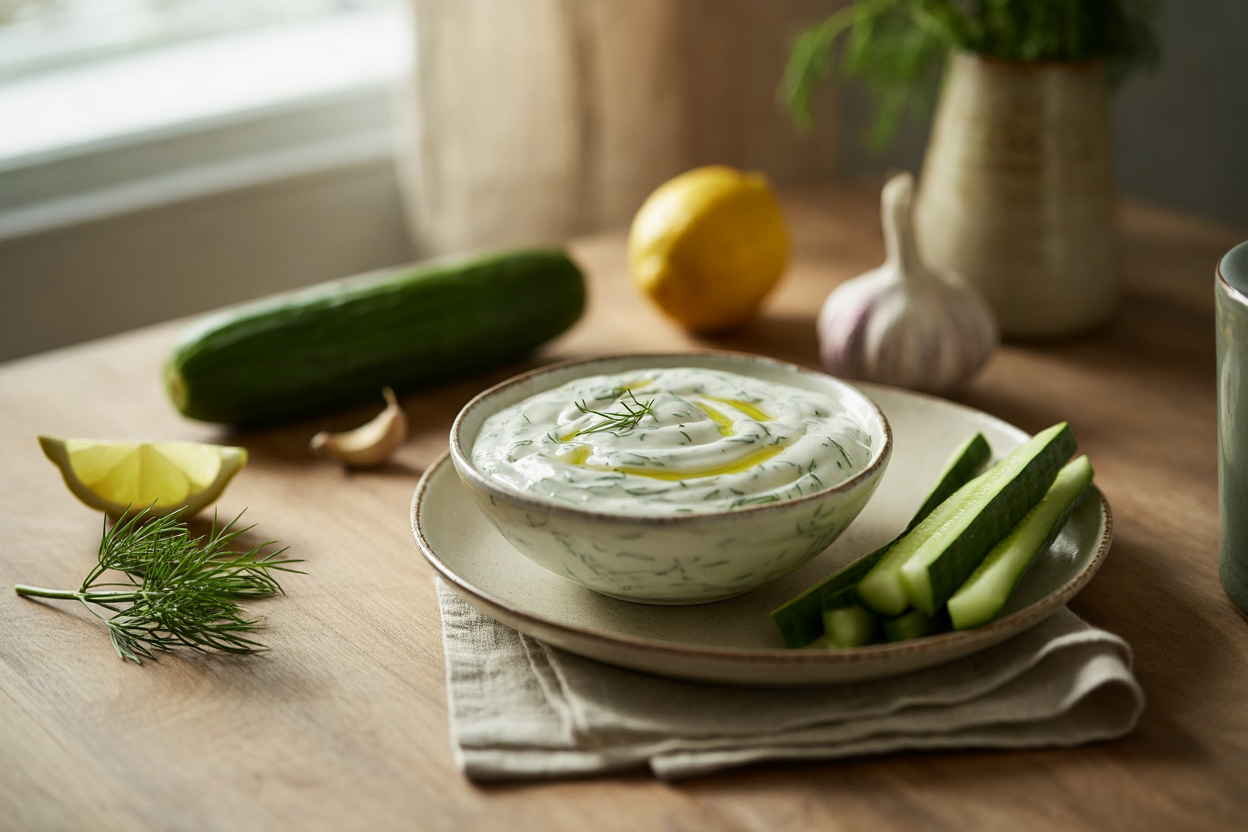 Non-dairy tzatziki with cucumber and fresh herbs