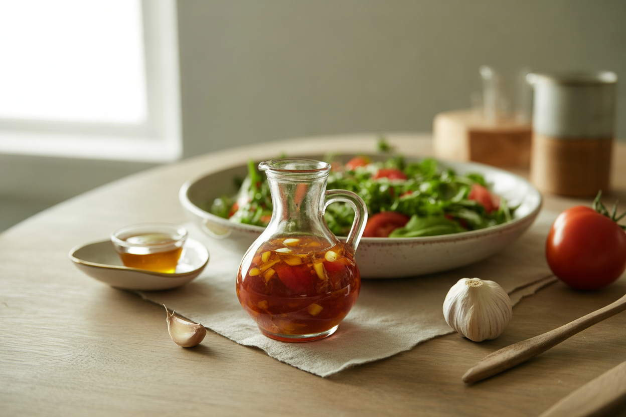Tomato honey vinaigrette with olive oil and garlic