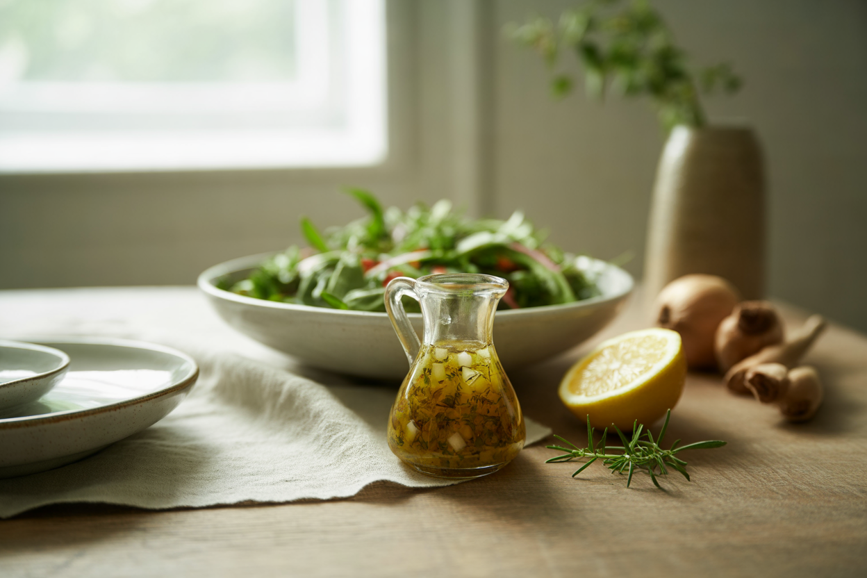 Herb oil and lemon salad dressing