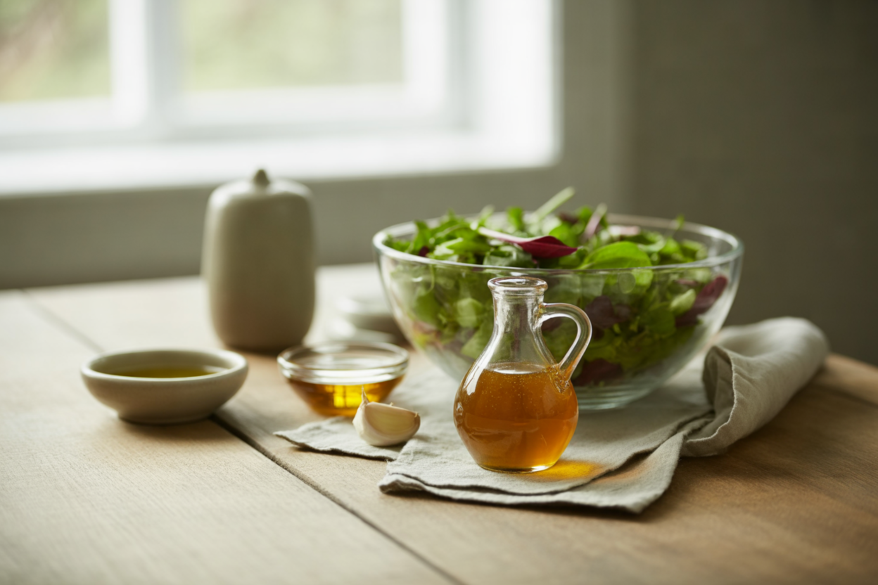 Honey apple cider vinaigrette with salad greens
