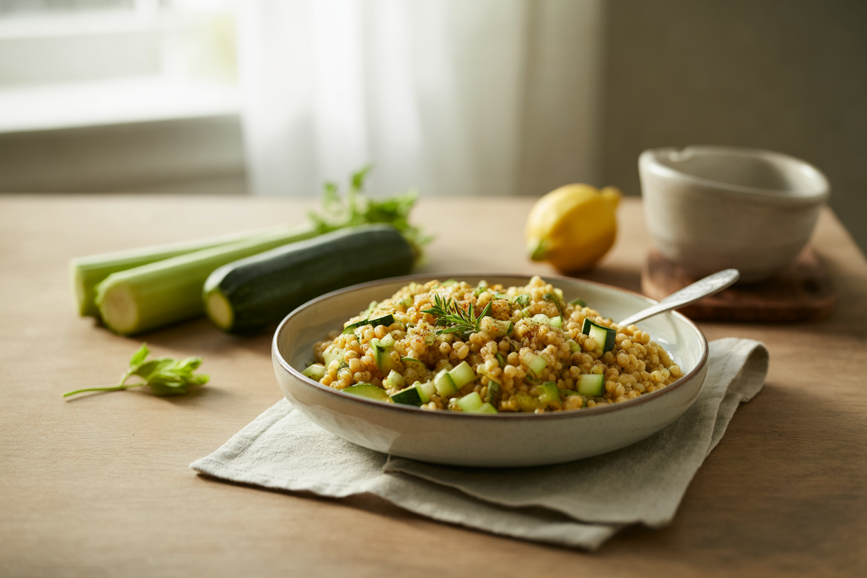 Savory millet with zucchini, celery and paprika