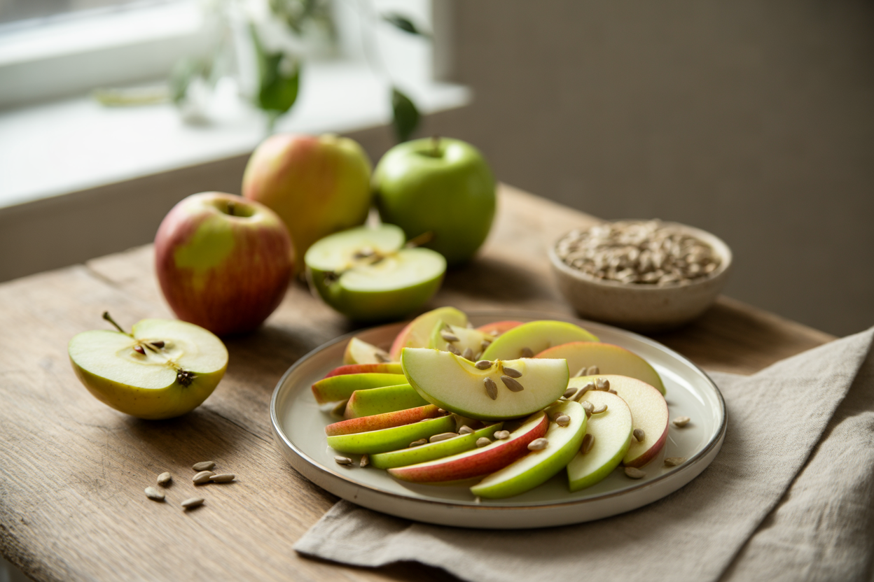 Apple slices with sunflower seeds snack