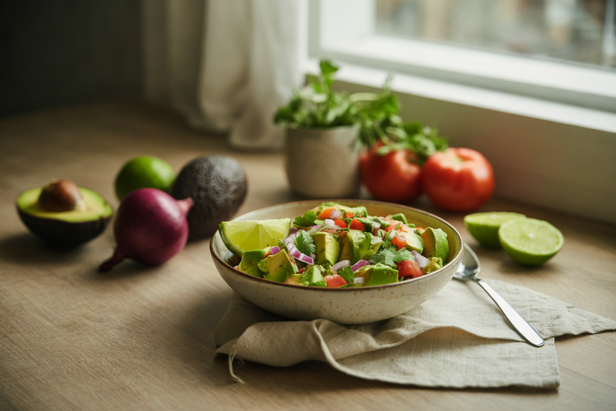 Avocado salsa with tomato, red onion and cilantro