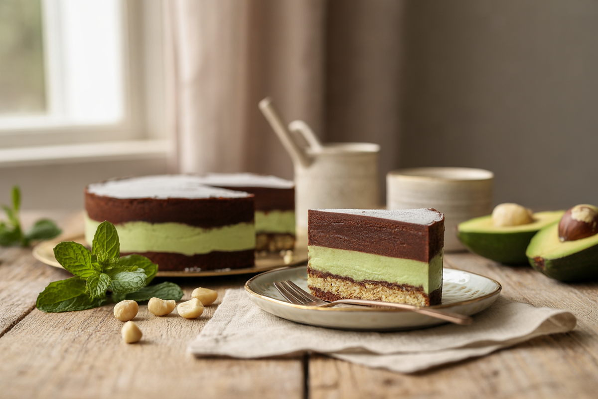 Mint carob frozen cake slice