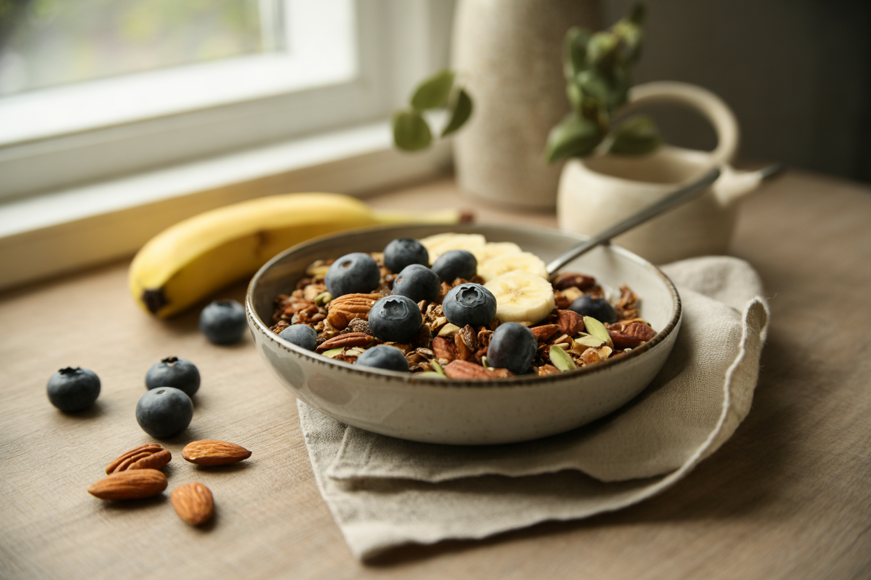 Raw blueberry banana granola