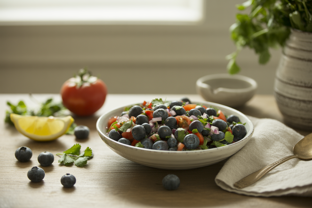 Blueberry pico de gallo with tomato, onion and cilantro