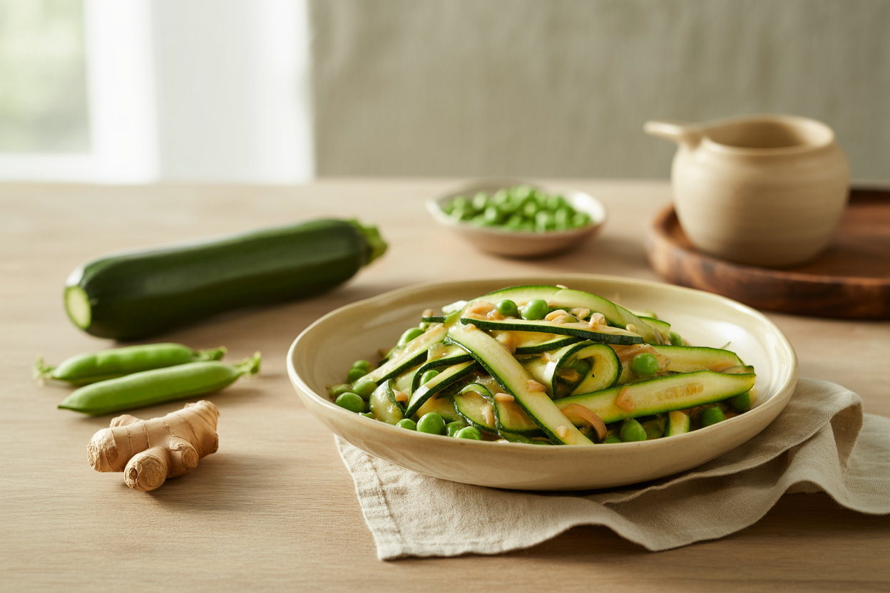 Burmese zucchini and peas in a rice vinegar ginger dressing