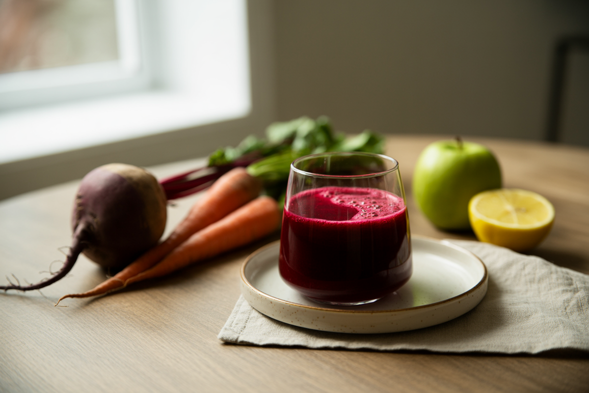 Beet juice with carrots, apple and lemon