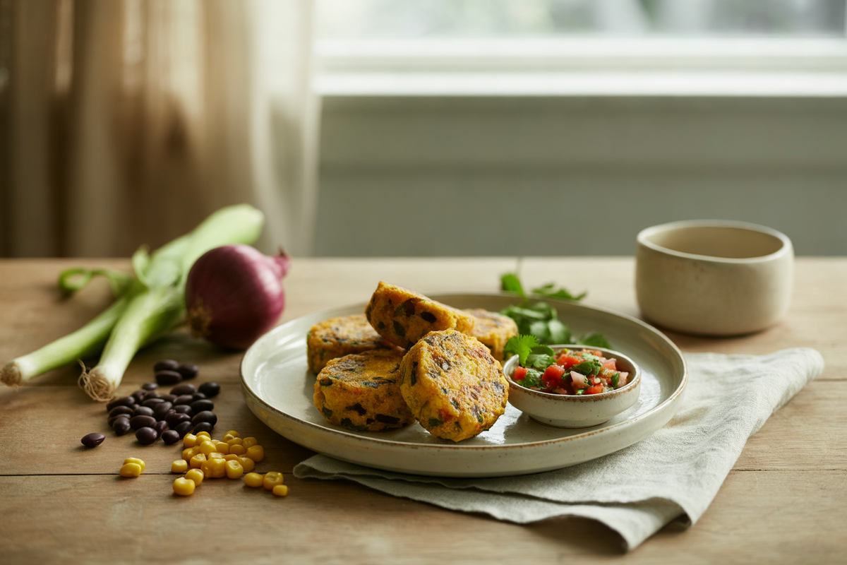 Black bean and corn croquettes with salsa