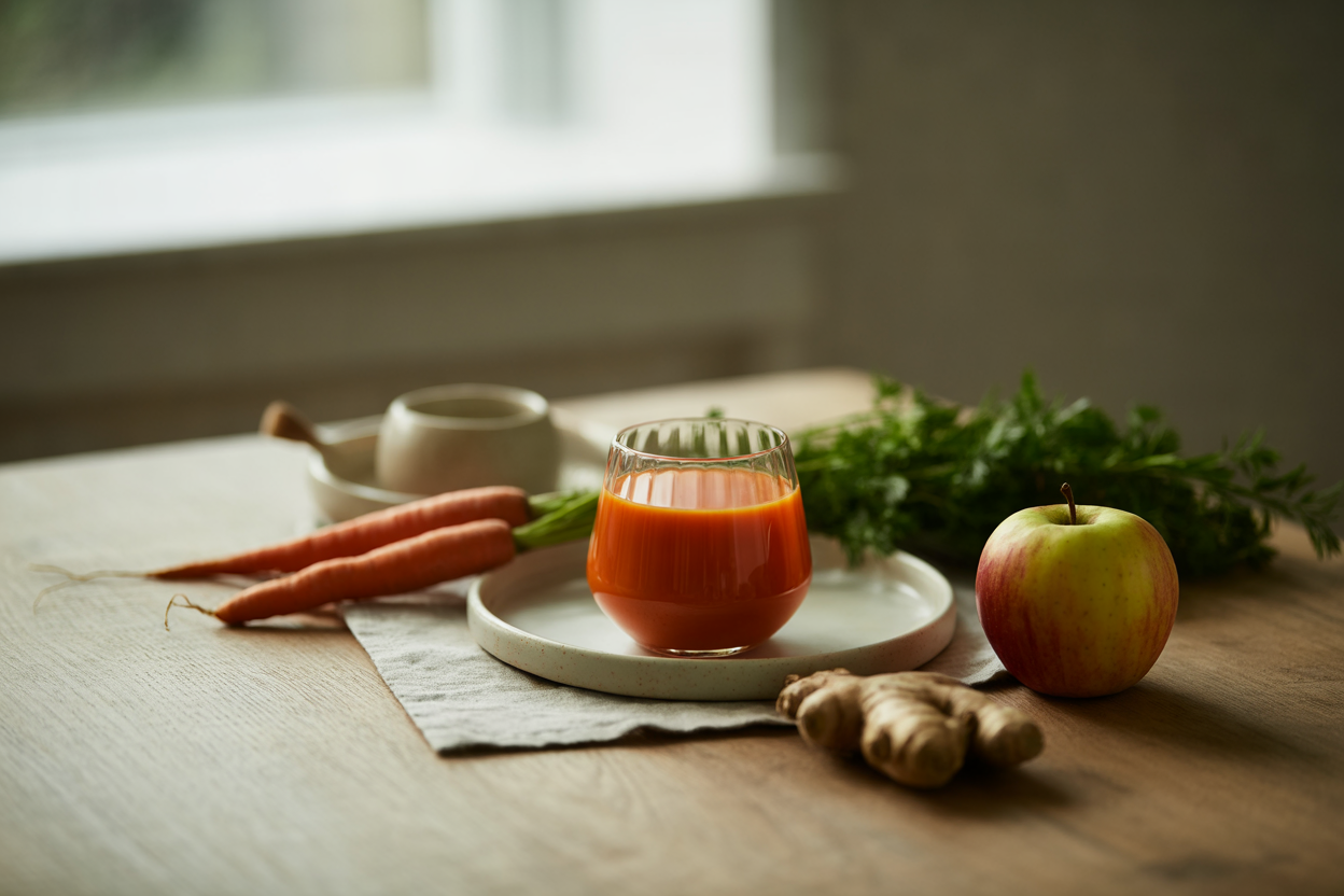 Carrot apple juice with fresh ginger