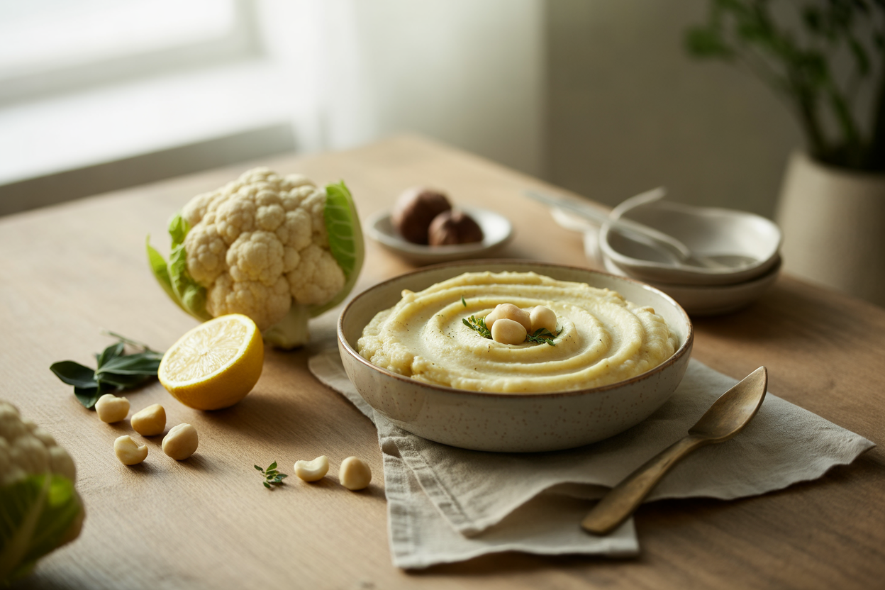 Raw cauliflower pate that looks like mashed potatoes