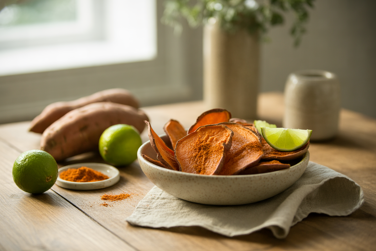 Chili lime baked sweet potato chips