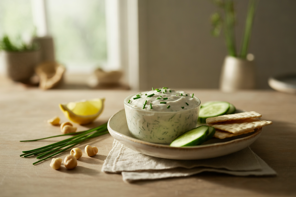 Vegan chive cream cheese spread made with nuts