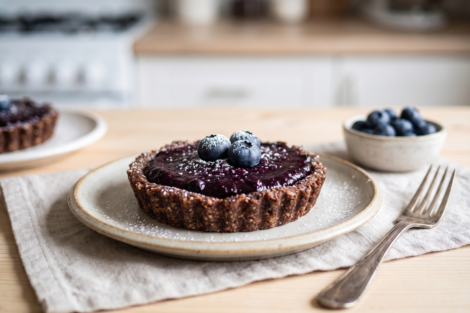 Cinnamon blueberry tart topped with fresh blueberries