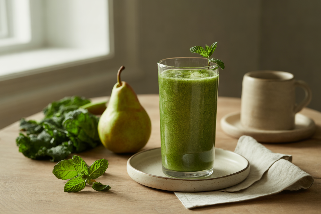 Mint kale pear green smoothie