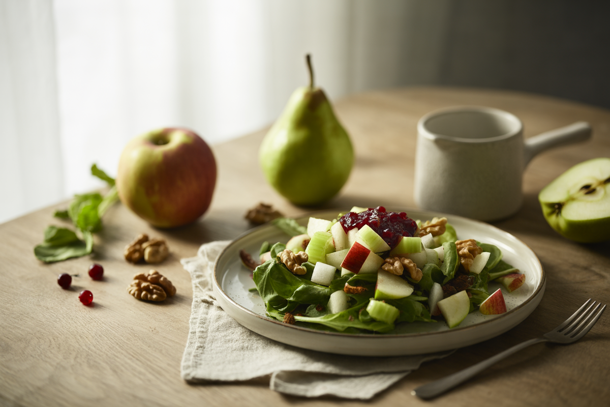 Holiday apple cranberry salad with pears and walnuts
