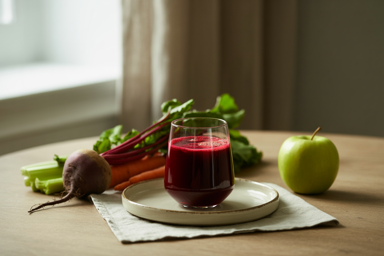 Crimson Delight juice with beet, carrots and leafy greens