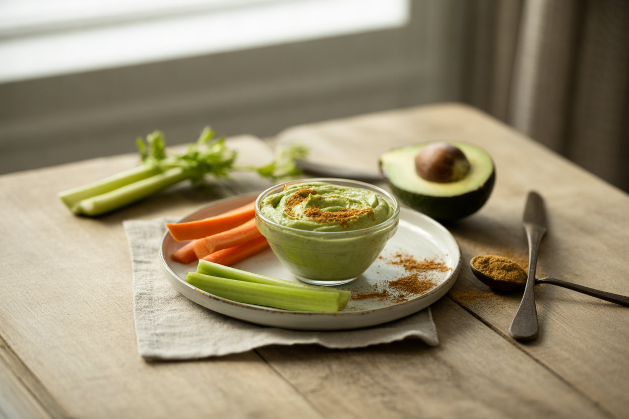 Cumin avocado dip with vegetable sticks