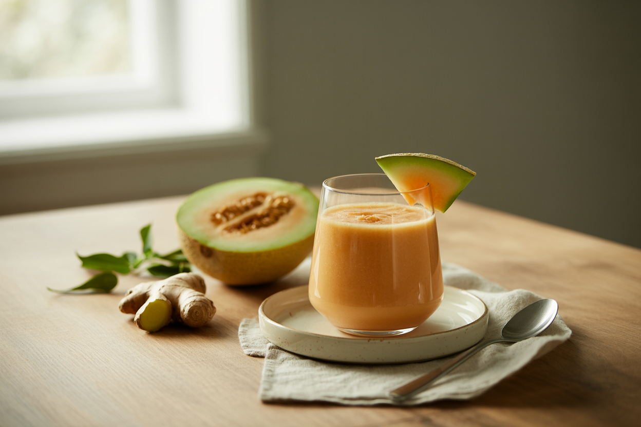 Spicy cantaloupe smoothie with fresh ginger