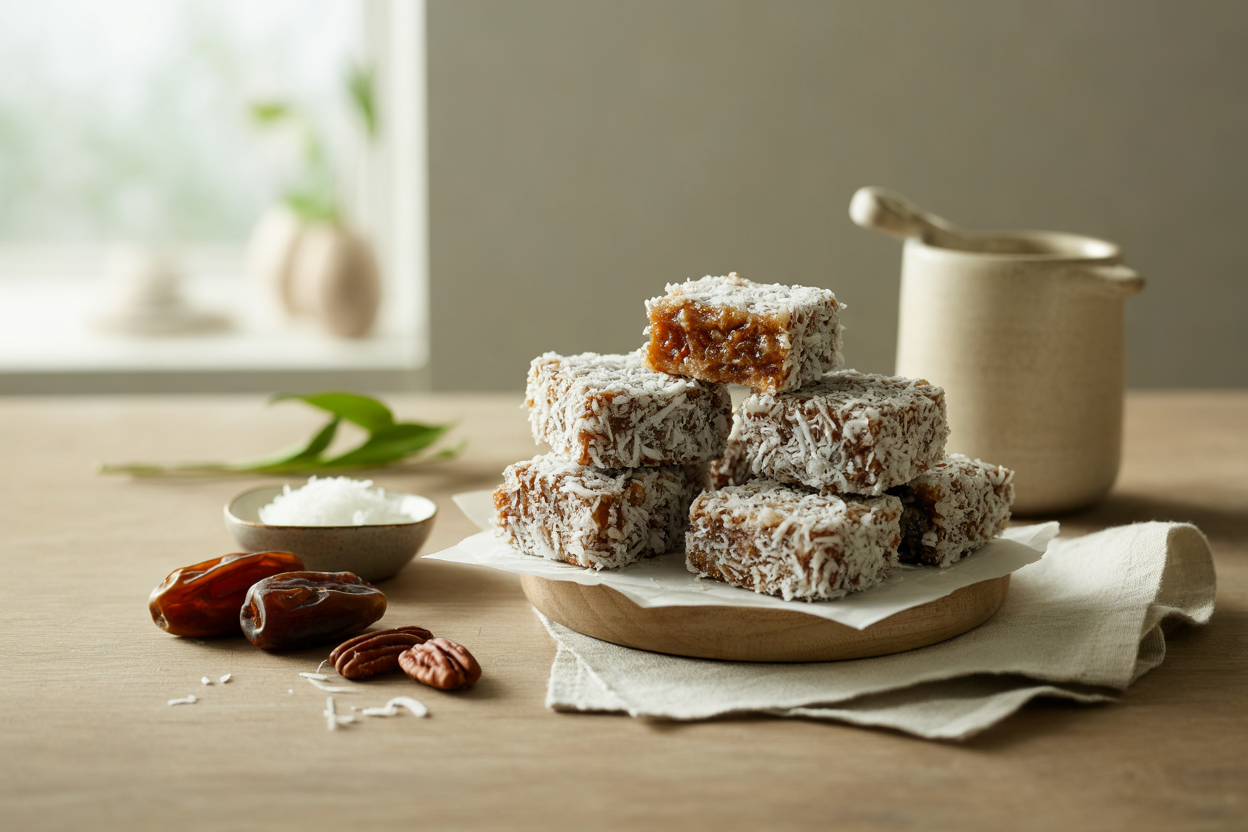 Date pecan squares with coconut