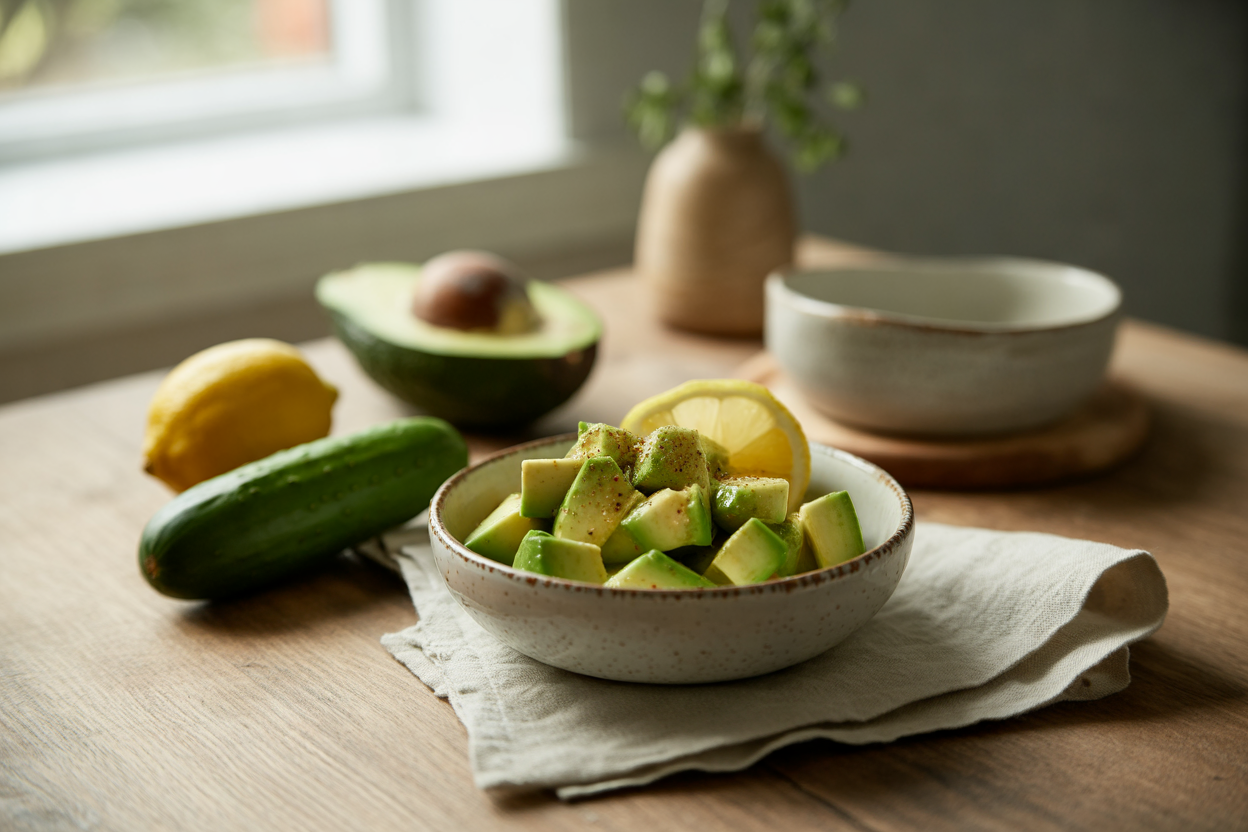 Avocado cucumber topping with lemon