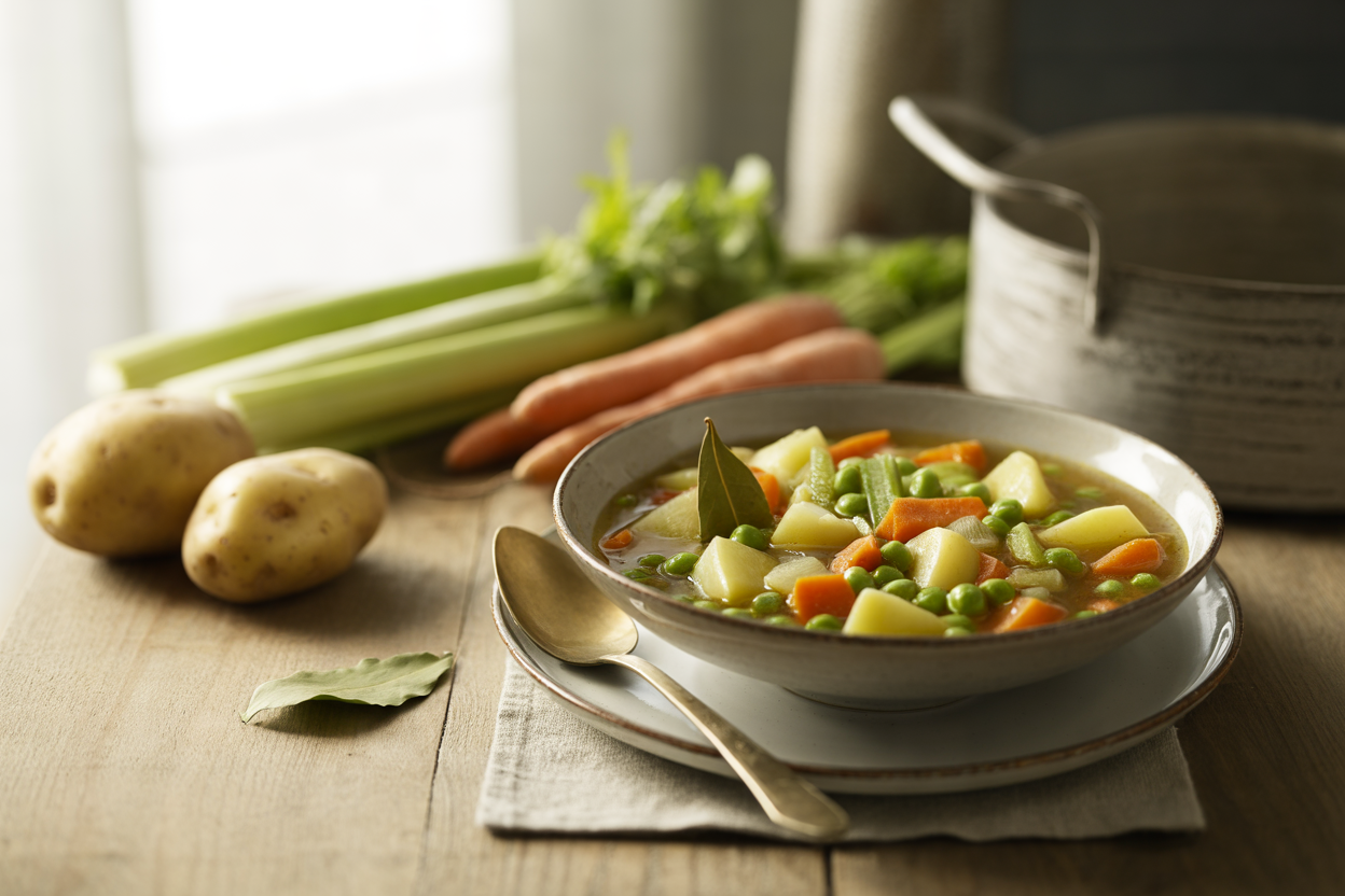 Easy vegetable stew with potatoes, carrots and peas