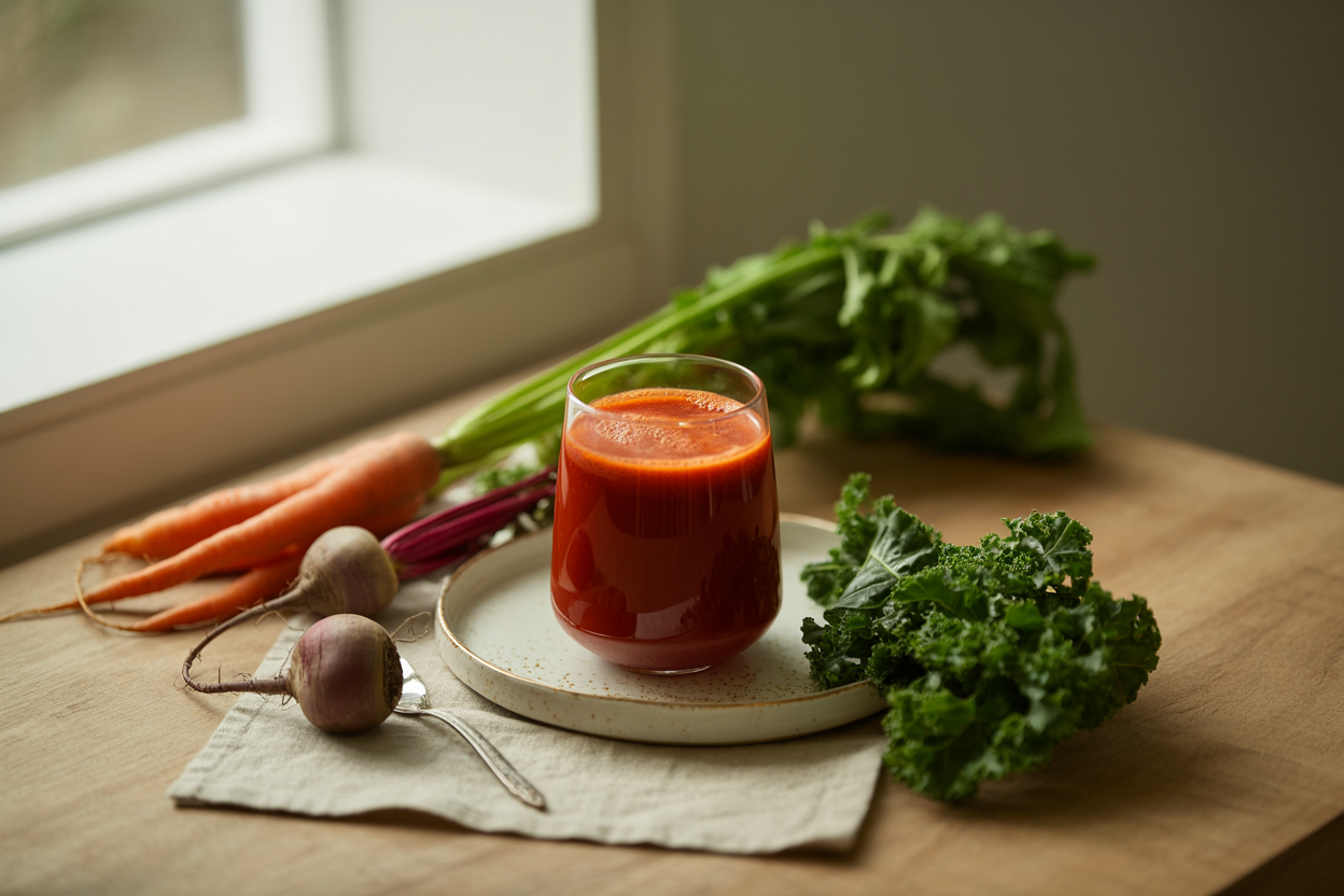 Fall Garden juice with carrots, beet, celery and kale
