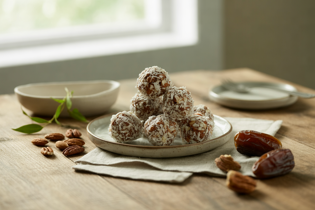 Raw pecan almond date treats