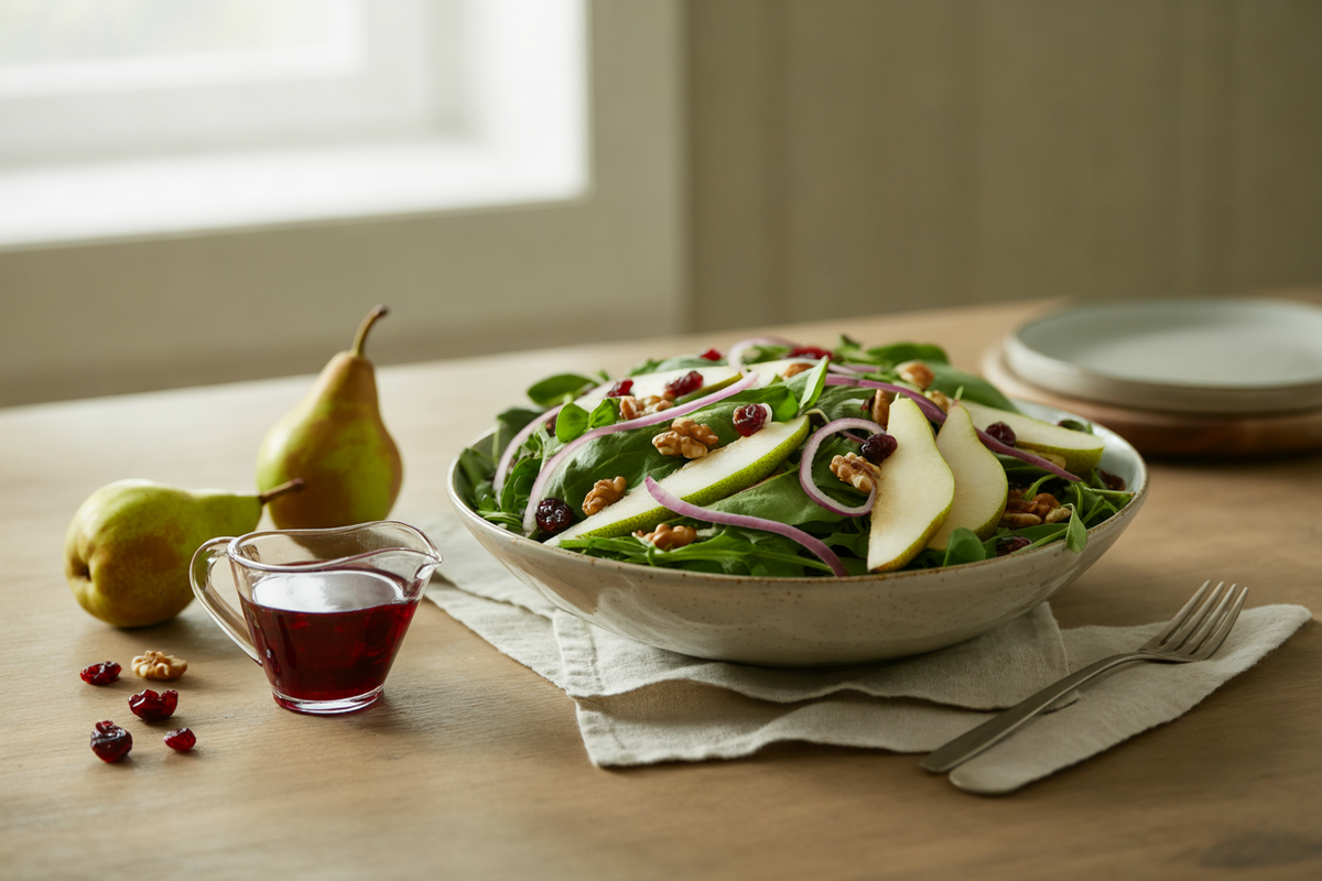Fall salad with pears, cranberries and walnuts