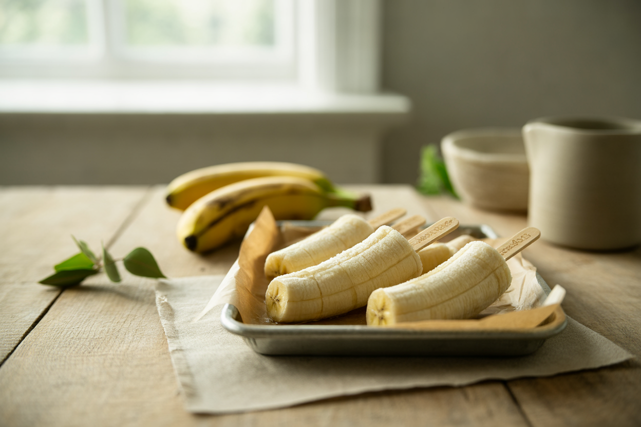 Frozen bananas on a stick
