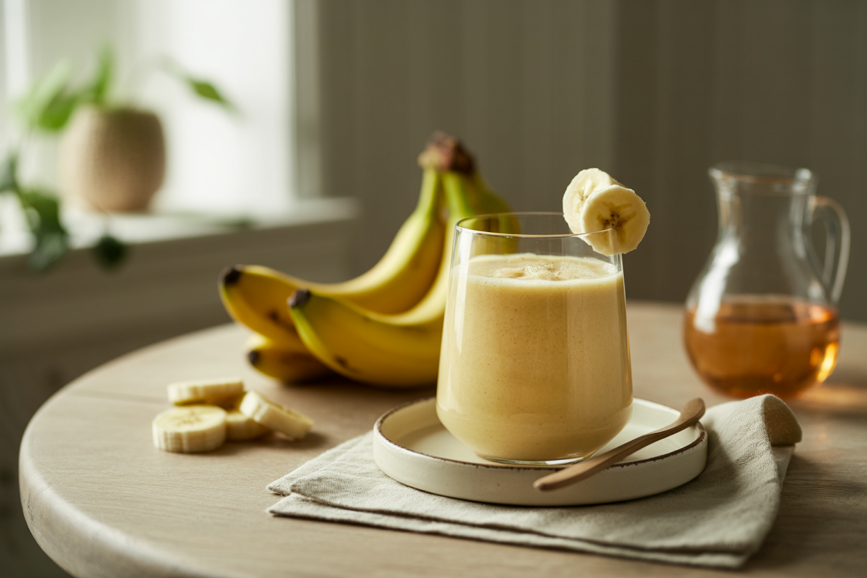 Frozen banana smoothie made with banana and apple juice
