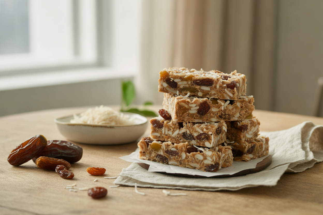 Raisin date fruit bars with coconut