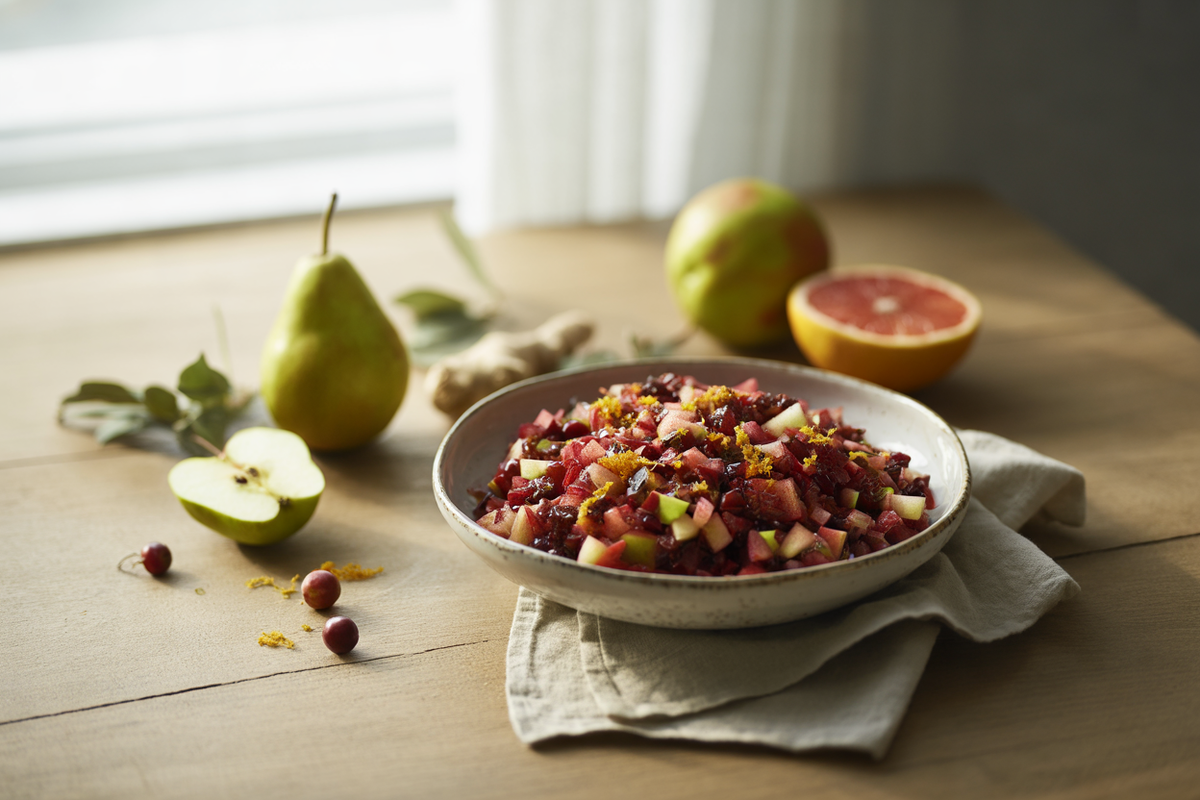 Ginger cranberry relish with apples and pears