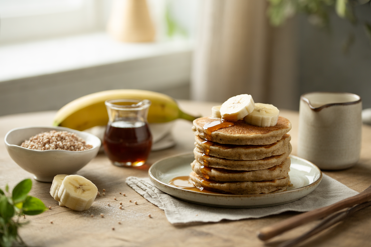 Gluten-free buckwheat flapjacks with banana