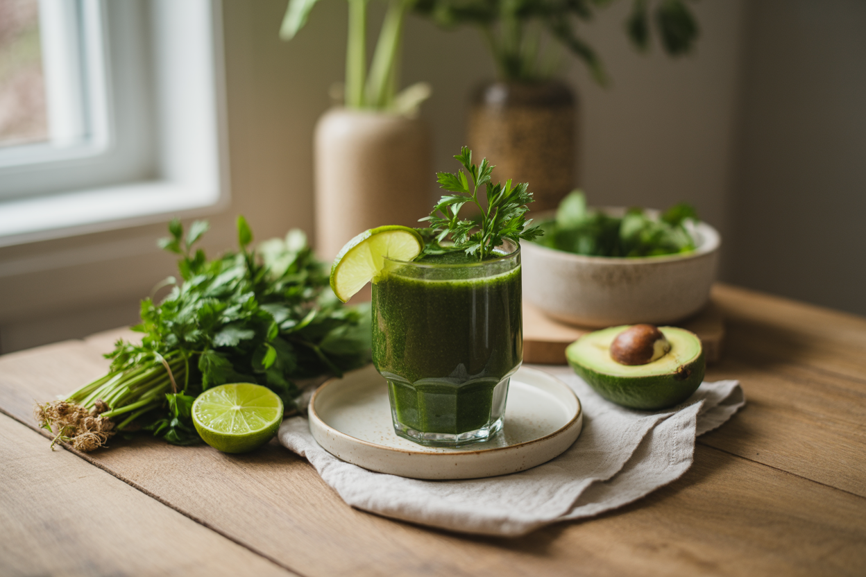 Green Goodness smoothie with parsley, dandelion greens and avocado
