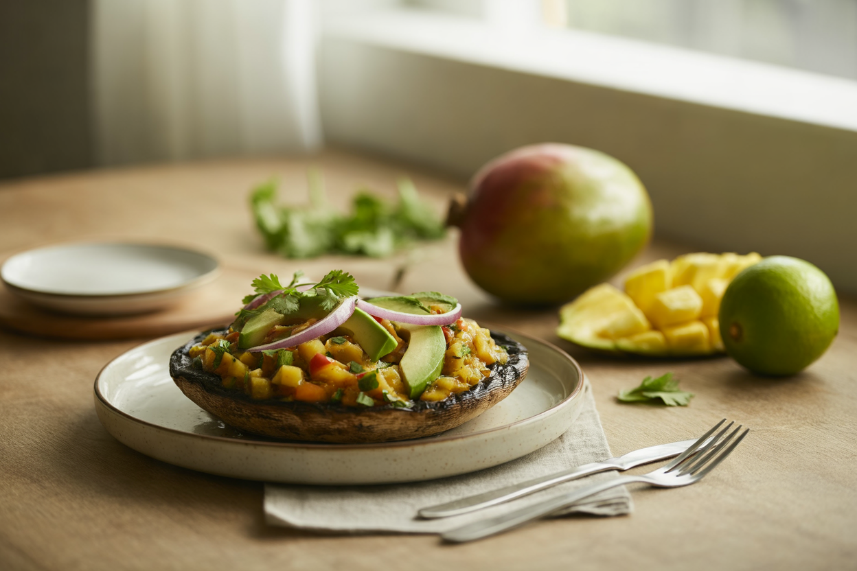 Grilled portobello with pineapple mango chutney