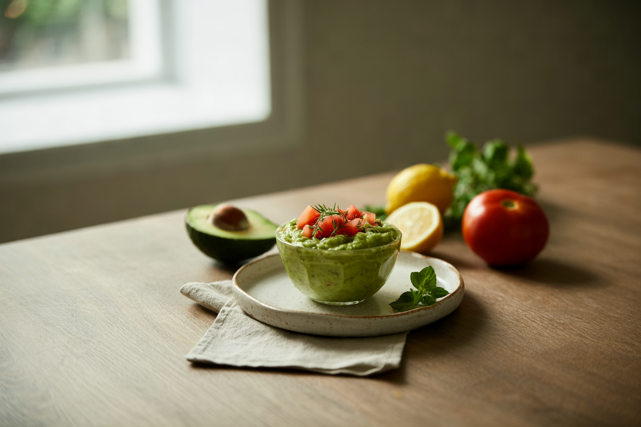 Guacamole dip with tomato and lemon