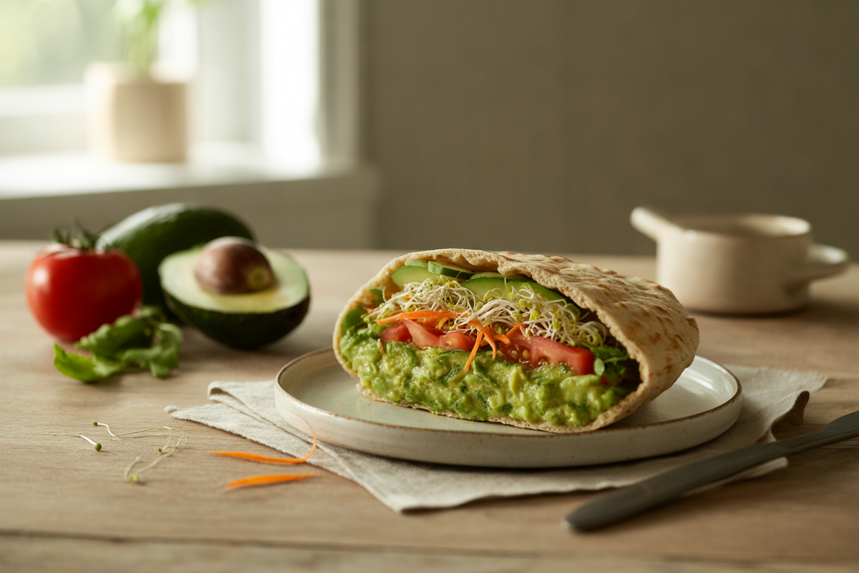 Avocado and vegetable salad in a pita pocket
