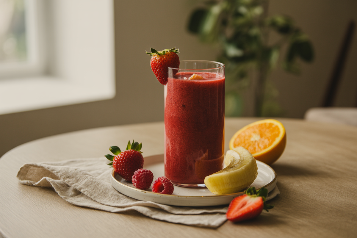 Berry Bonanza smoothie with strawberries, raspberries and orange