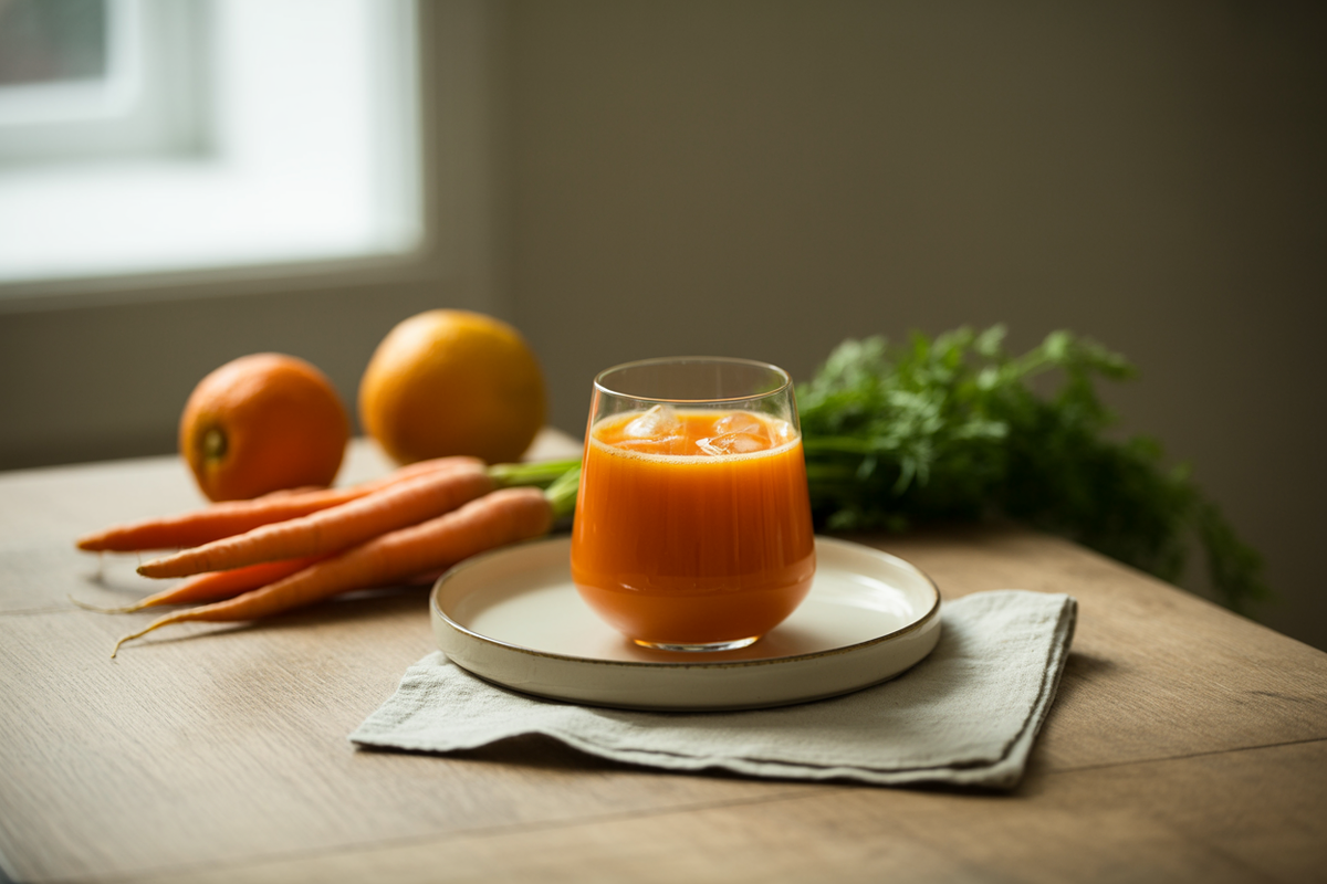 Carrot orange juice with carrot greens