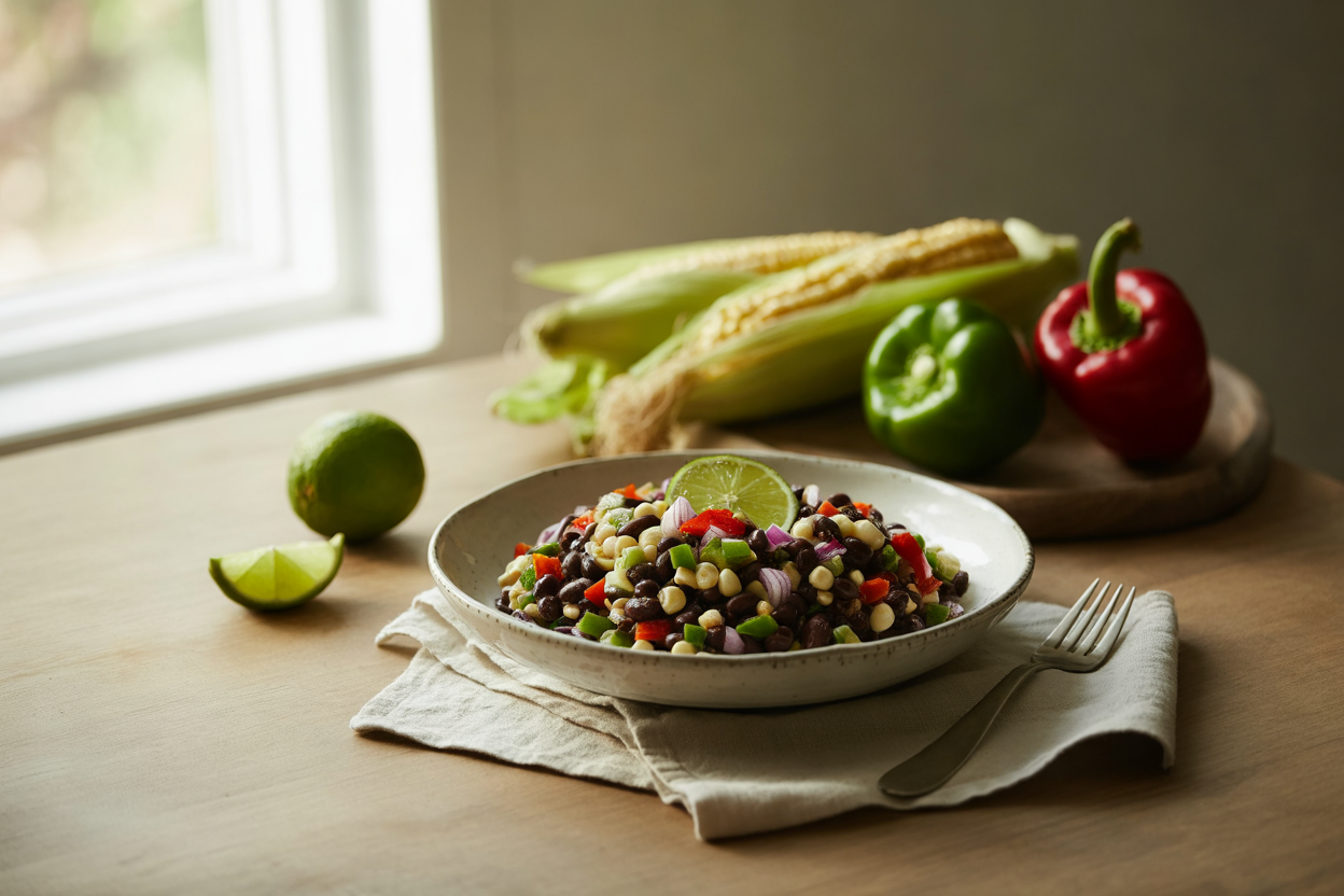 Black bean and corn salad with peppers and lime