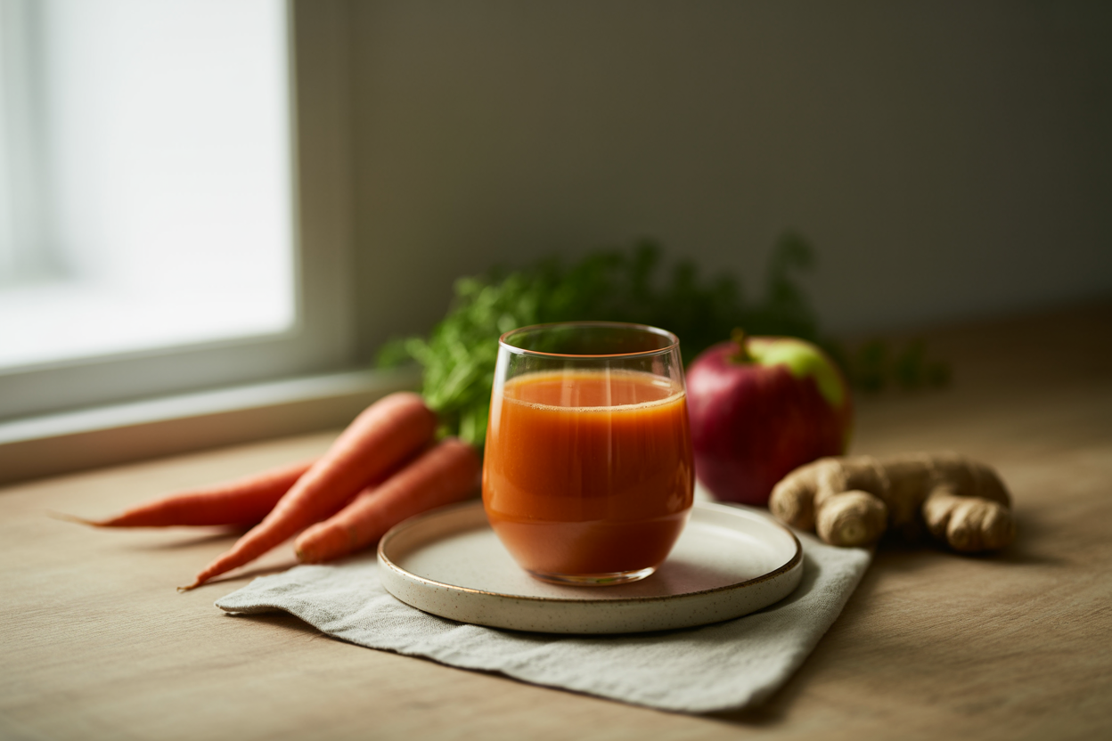 Carrot apple juice with fresh ginger